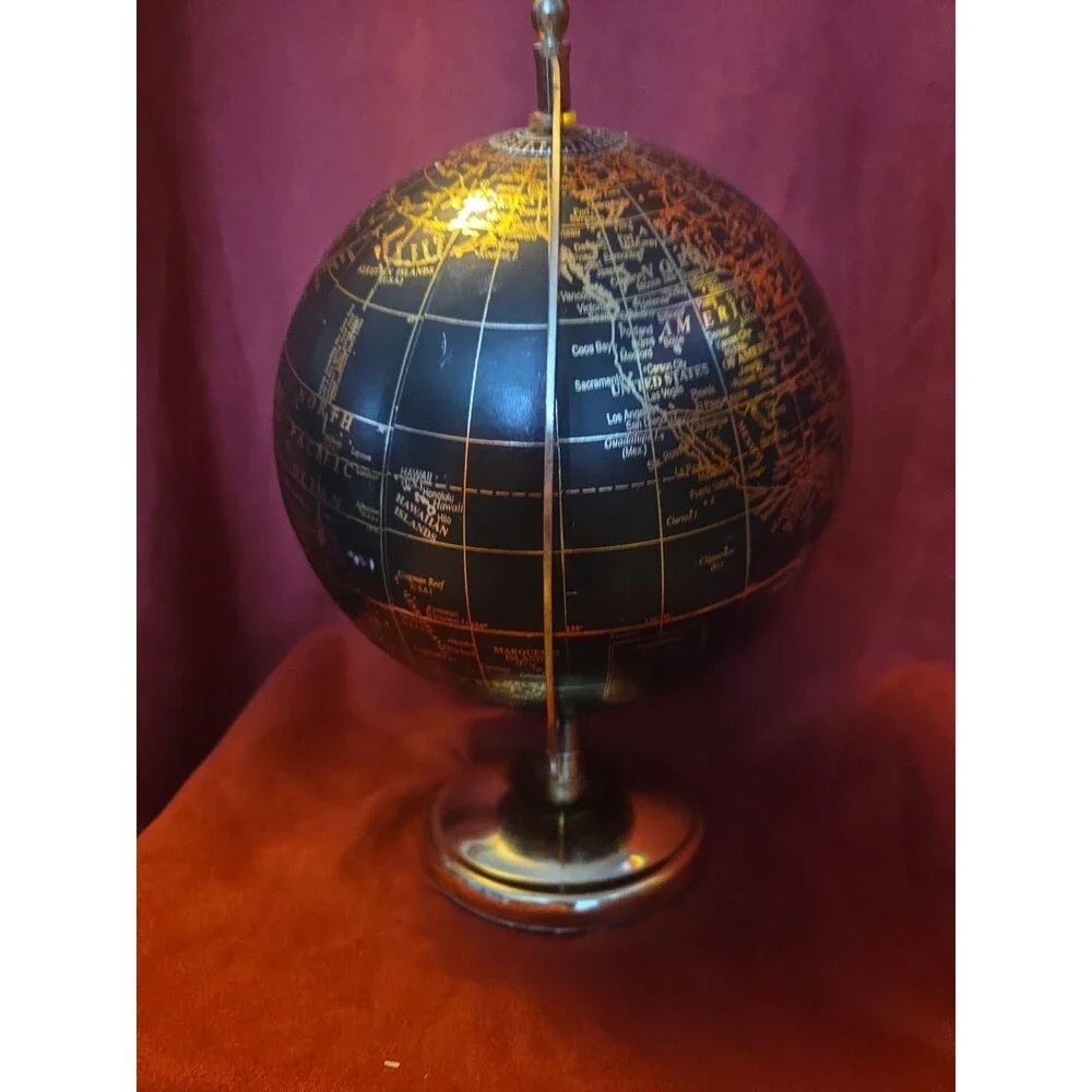 Better Homes & Gardens Black Gold Desk Globe World Map Decorative Accent